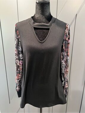 Maurices Black Tunic with Floral Print Long Sleeves